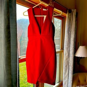 Red Sleeveless V-Neck Sheath Dress - Unbranded